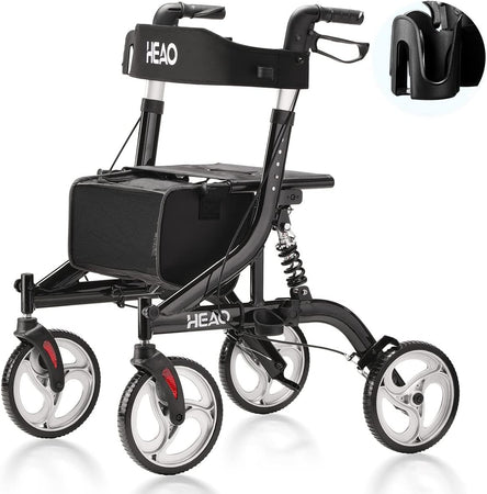 Rollator Walker with Seat & Shock Absorber, 4 x 10" Wheels for Seniors
