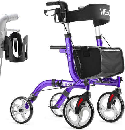 Folding Rollator Walker for Seniors with Cup Holder and 10" Wheels