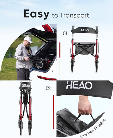 Folding Rollator Walker for Seniors with Cup Holder and 10" Wheels