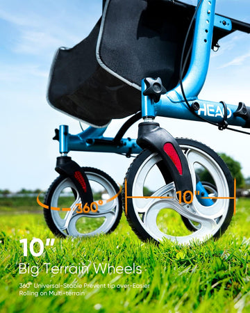 Folding Rollator Walker for Seniors with Cup Holder and 10" Wheels