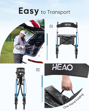 Folding Rollator Walker for Seniors with Cup Holder and 10" Wheels