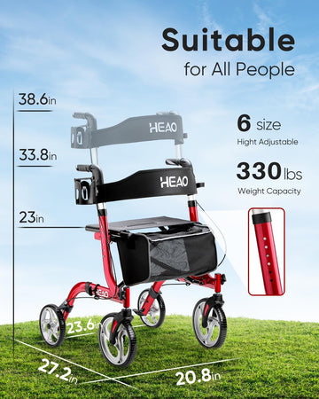 Folding Rollator Walker for Seniors with Cup Holder and 10" Wheels