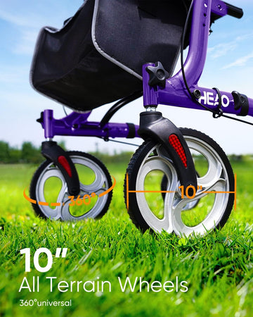 Folding Rollator Walker for Seniors with Cup Holder and 10" Wheels