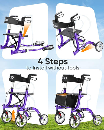 Folding Rollator Walker for Seniors with Cup Holder and 10" Wheels