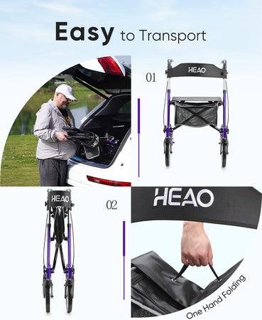 Folding Rollator Walker for Seniors with Cup Holder and 10" Wheels