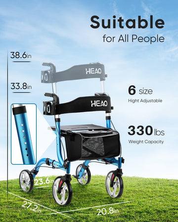 Folding Rollator Walker for Seniors with Cup Holder and 10" Wheels