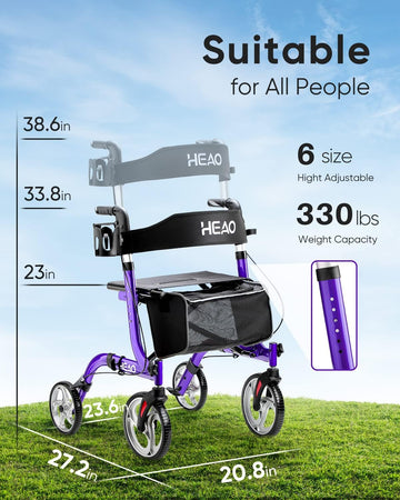 Folding Rollator Walker for Seniors with Cup Holder and 10" Wheels