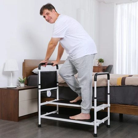 Adjustable Bed Step Stool with LED Sensor Light - Elderly Bed Rails