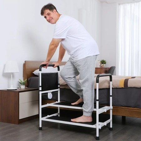 Adjustable Bed Step Stool with LED Sensor Light Elderly Bed Rails