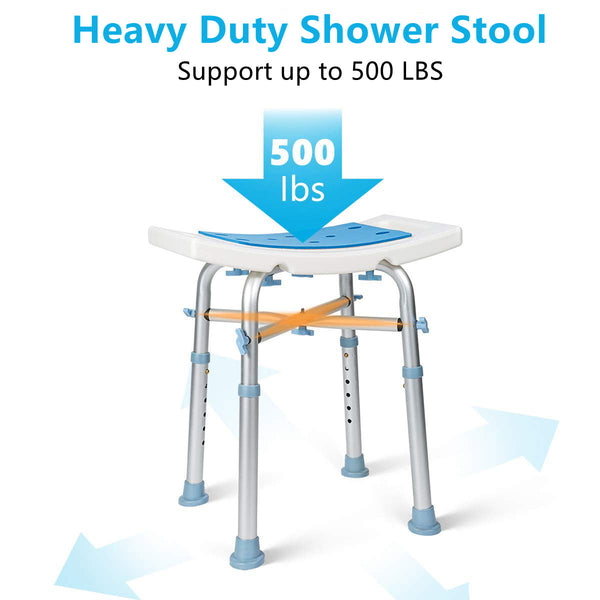 500lb Heavy Duty Shower Chair for Inside Shower, Paded Shower Seat with Grab Bar/Toiletry Bag, Adjustable Bath Chairs for Bathtub, Shower Stool for