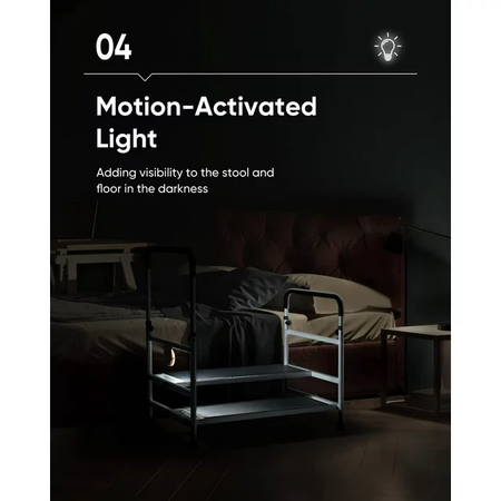 Adjustable Bed Step Stool with LED Light, Blanket - 350lbs Capacity