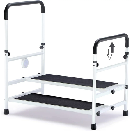Adjustable Bed Step Stool with LED Light, Blanket - 350lbs Capacity