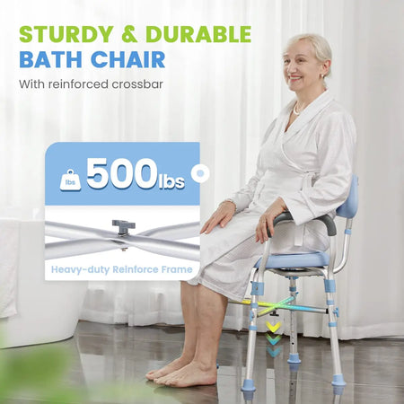 Padded & Bariatric- 500LBS Capacity Shower Chair with Back and Arm