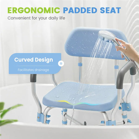 Padded & Bariatric- 500LBS Capacity Shower Chair with Back and Arm