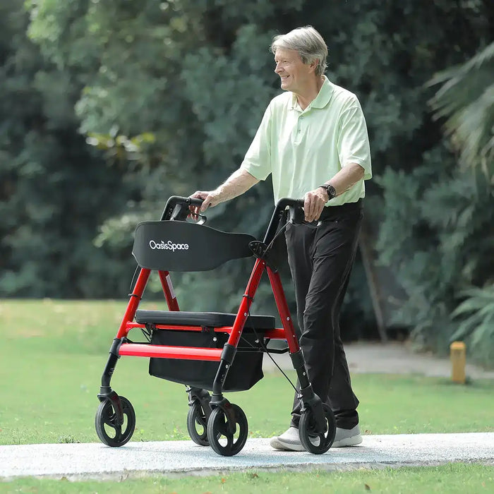 450LBS Capacity Bariatric Rollator Walker Red