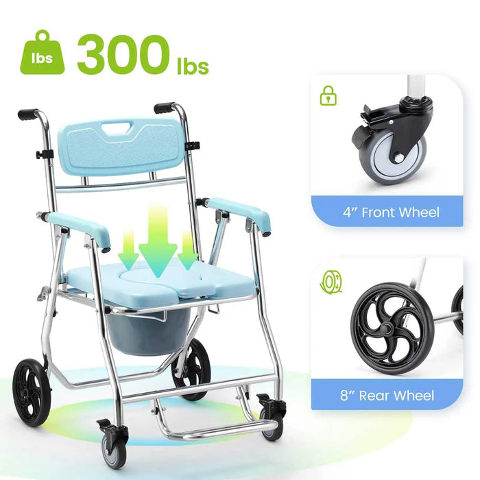 300lbs Capacity 3-in-1 Shower/Commode Wheelchair