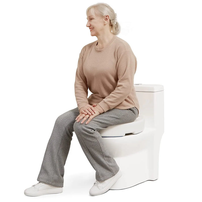 Hinged Toilet Seat Riser and people